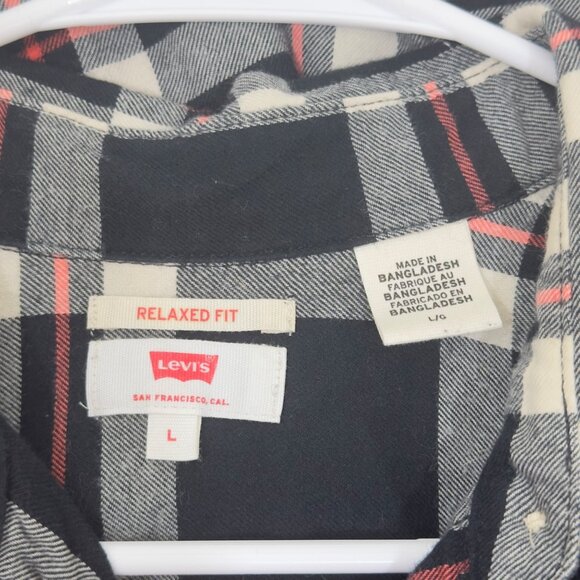 Levis Women Relaxed Fit Plaid Button-Up Shirt SZ Large Black/Red - Picture 4 of 14